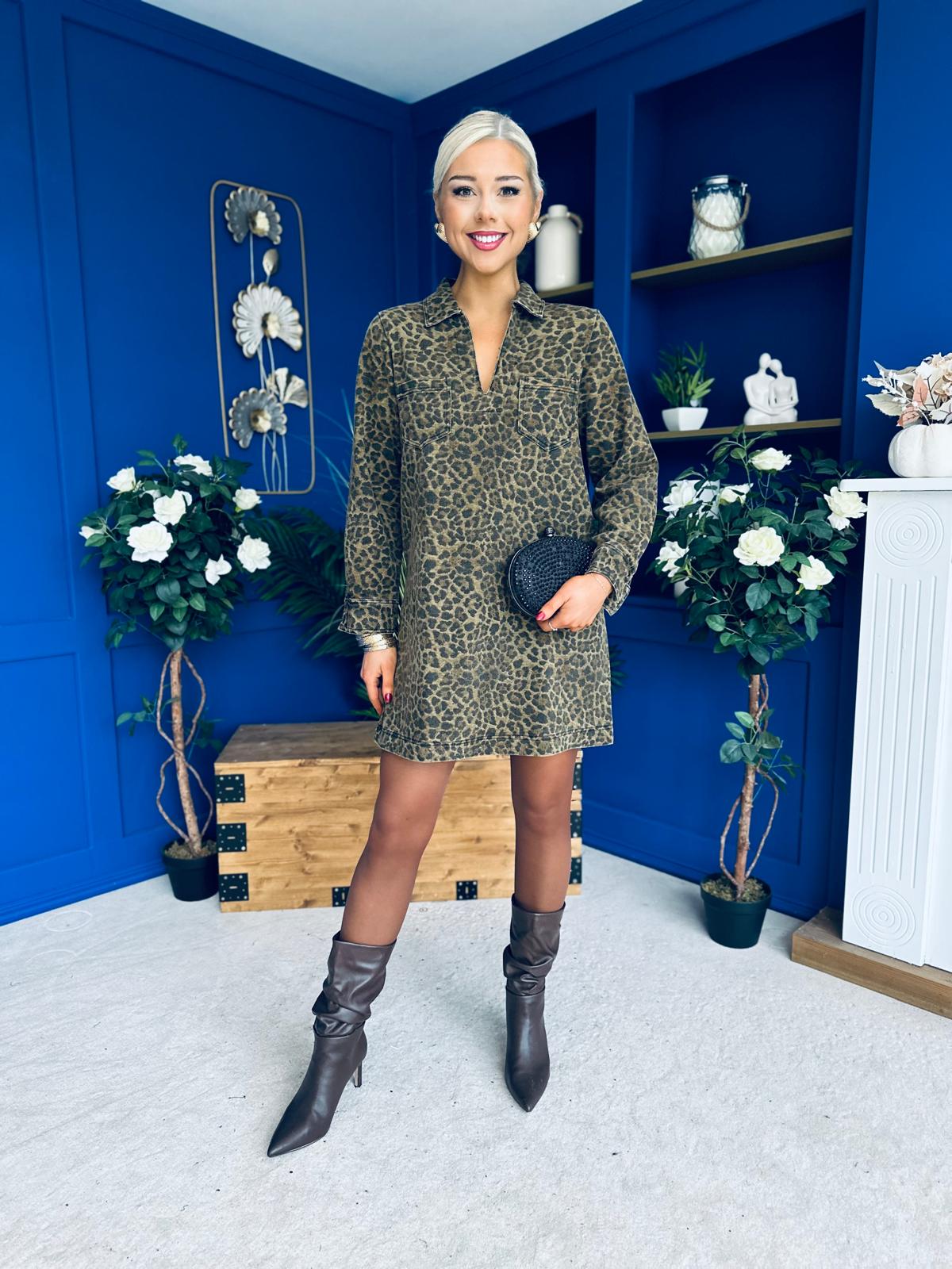 Una Leopard Cord Mini Shift Dress