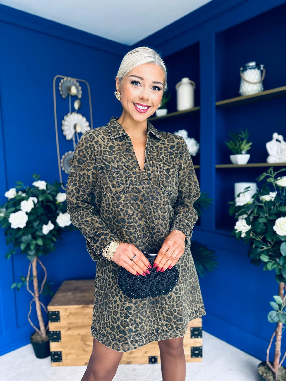 Una Leopard Cord Mini Shift Dress