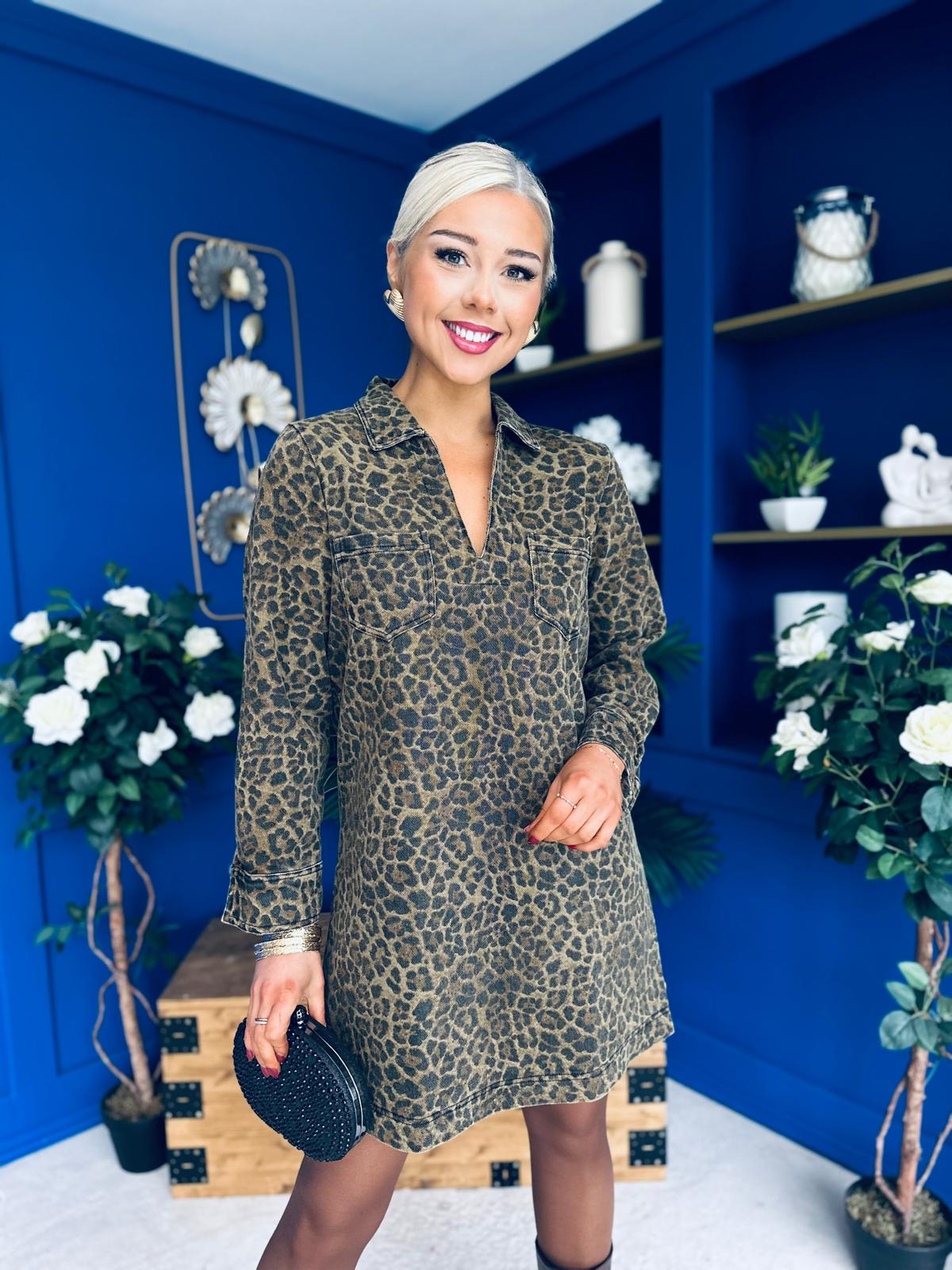 Una Leopard Cord Mini Shift Dress
