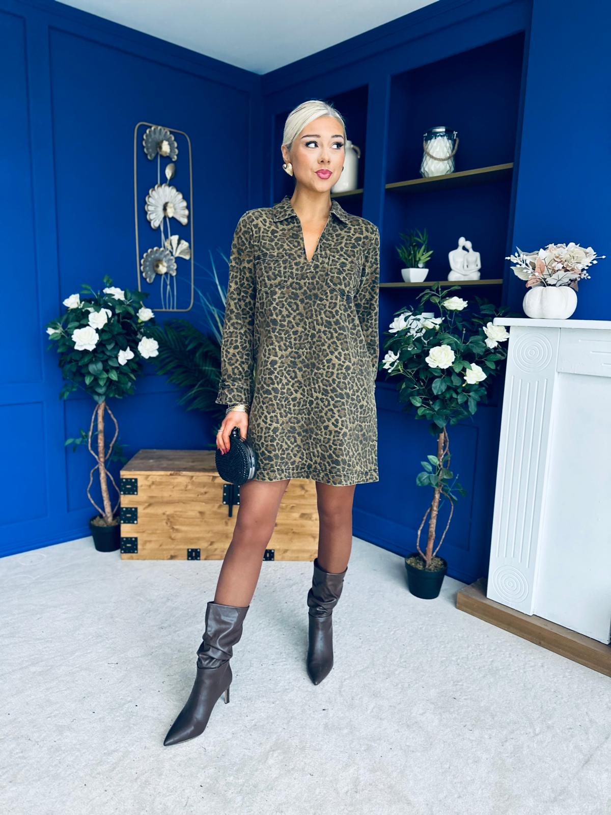 Una Leopard Cord Mini Shift Dress