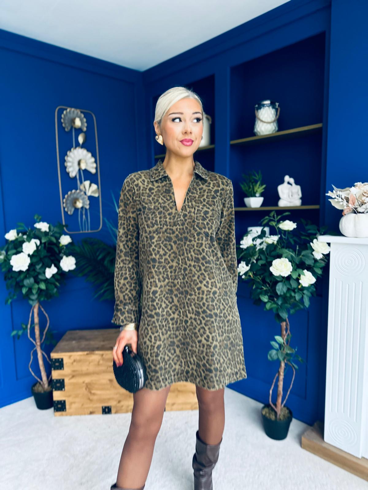 Una Leopard Cord Mini Shift Dress