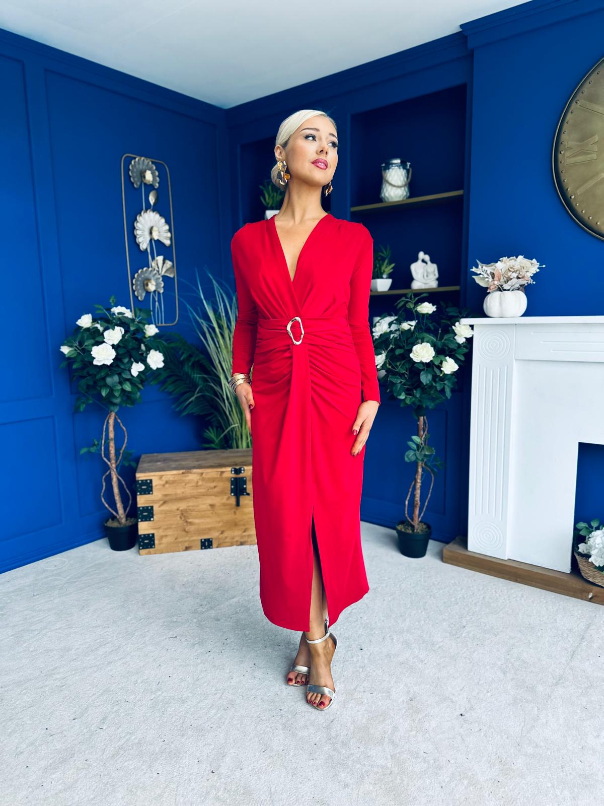 Ester Detailed Midi Dress Strawberry