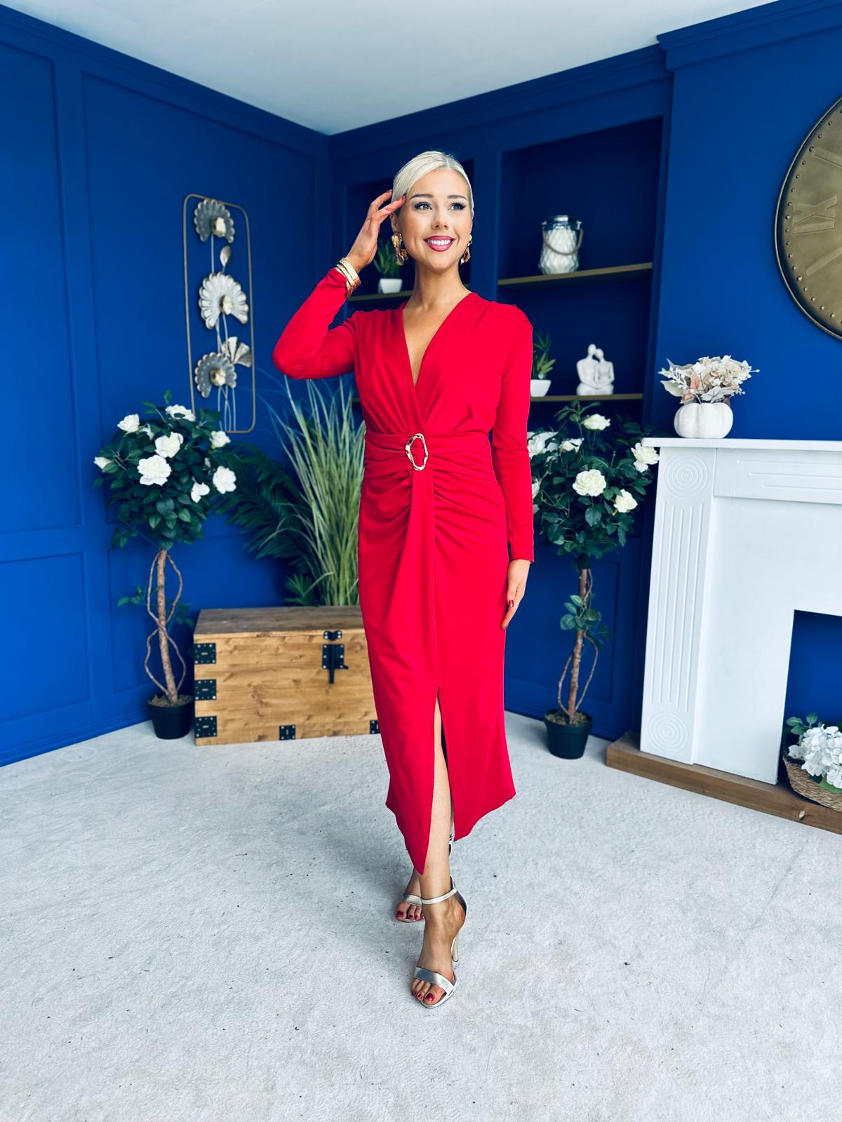 Ester Detailed Midi Dress Strawberry