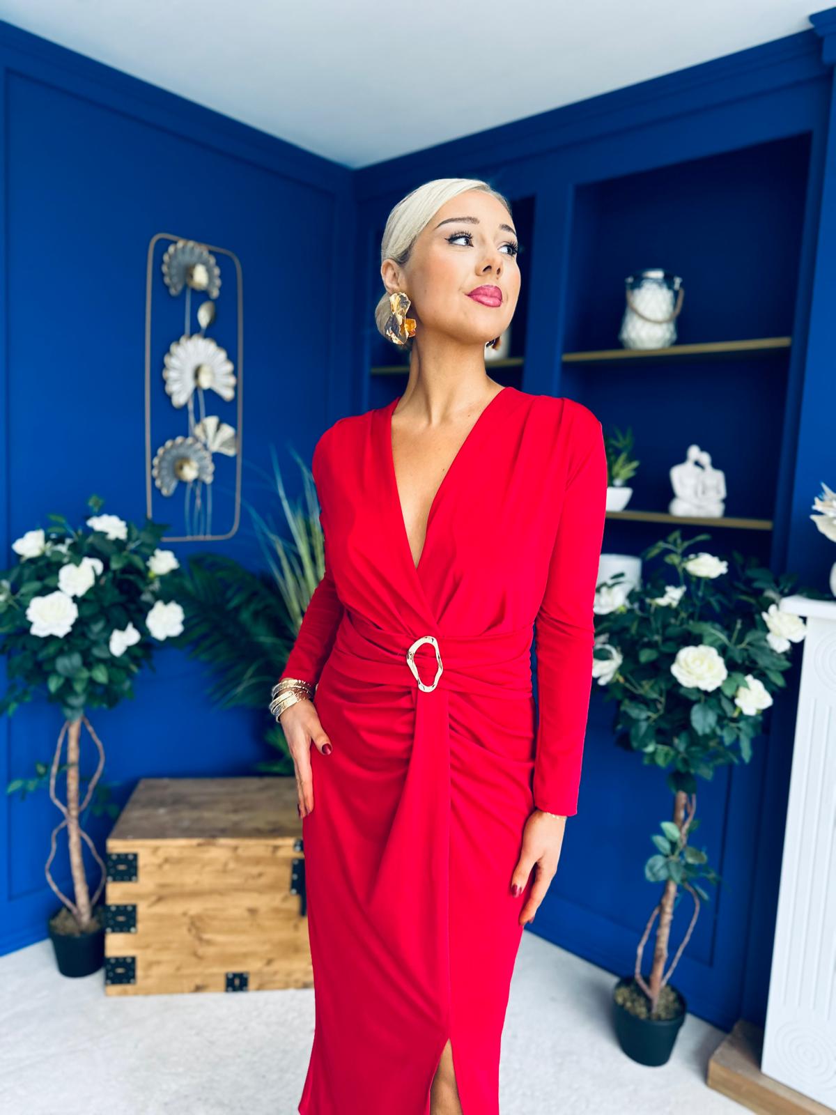 Ester Detailed Midi Dress Strawberry