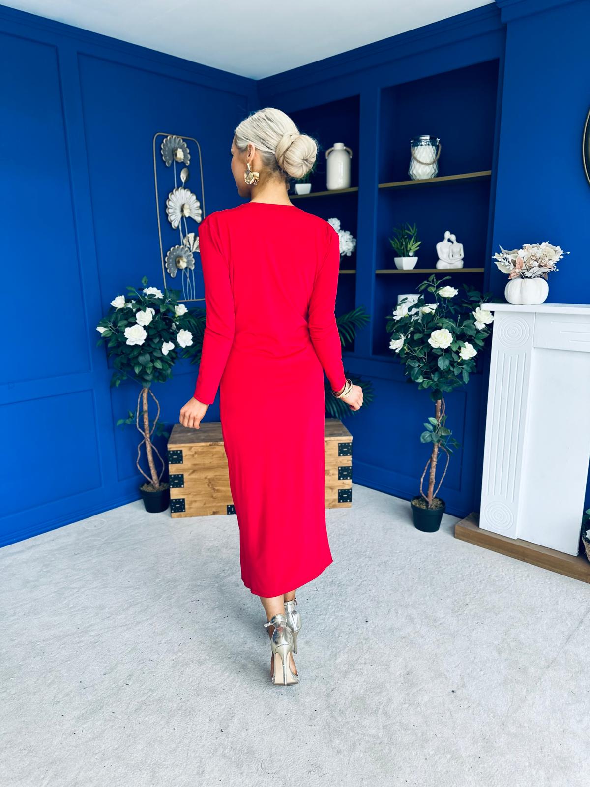 Ester Detailed Midi Dress Strawberry