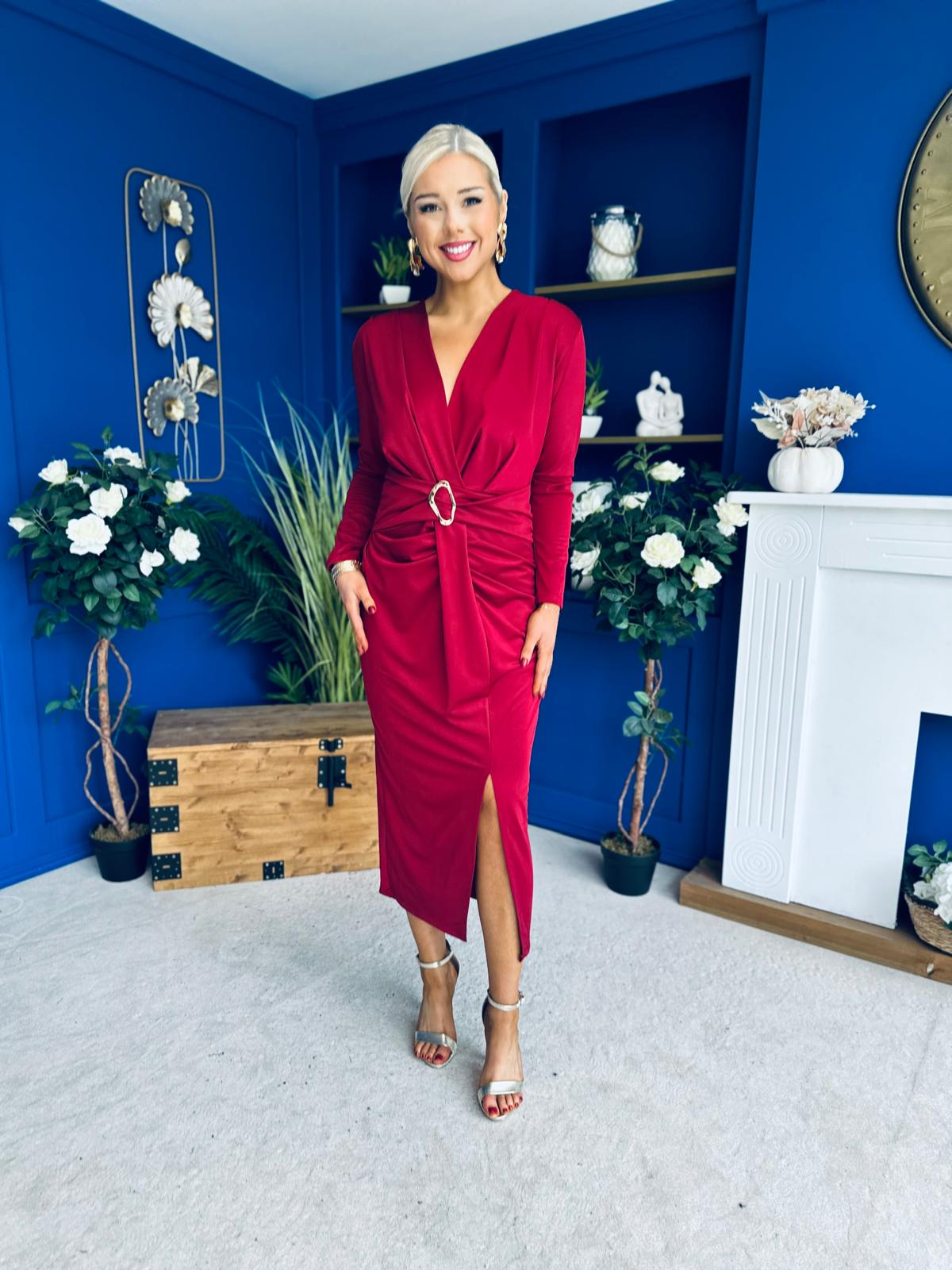 Ester Detailed Midi Dress Wine