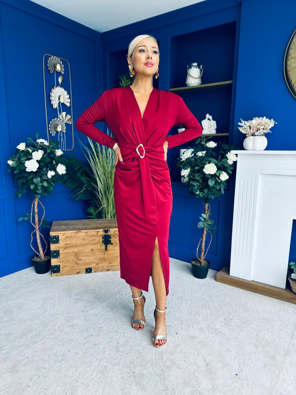 Ester Detailed Midi Dress Wine