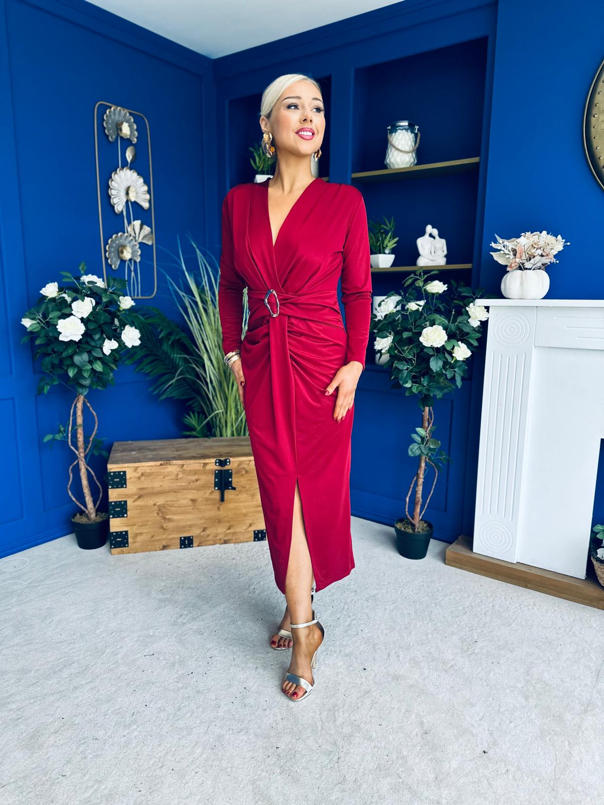 Ester Detailed Midi Dress Wine