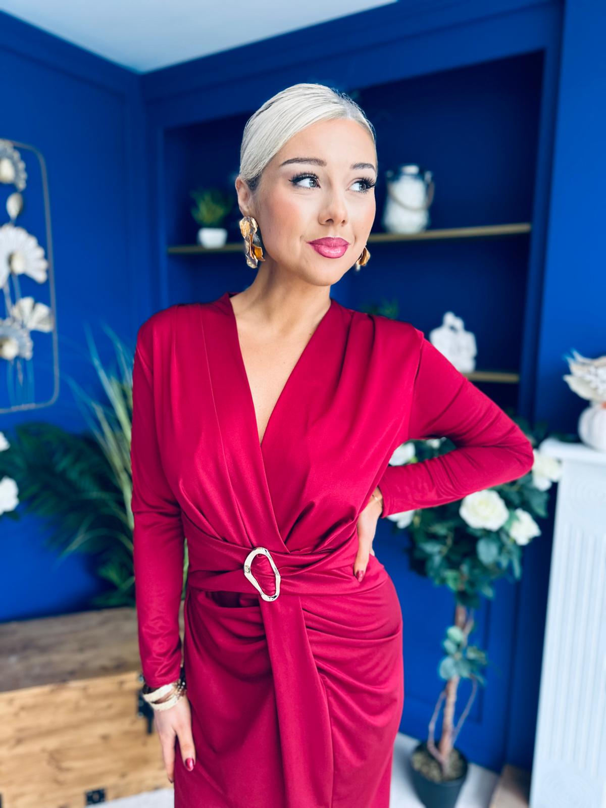 Ester Detailed Midi Dress Wine
