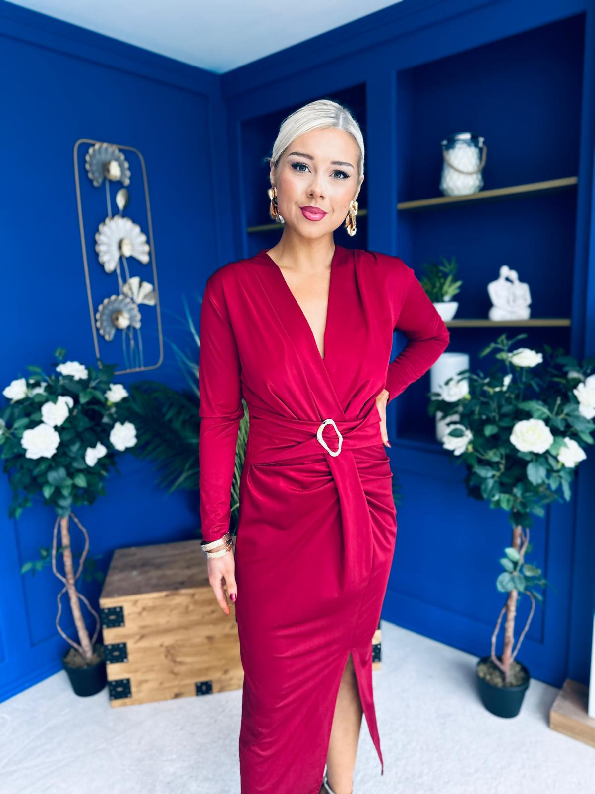 Ester Detailed Midi Dress Wine