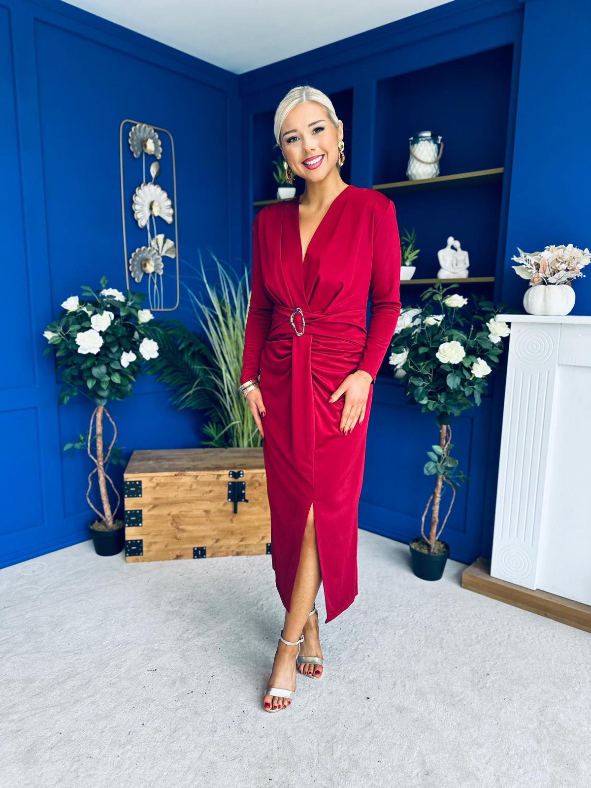 Ester Detailed Midi Dress Wine