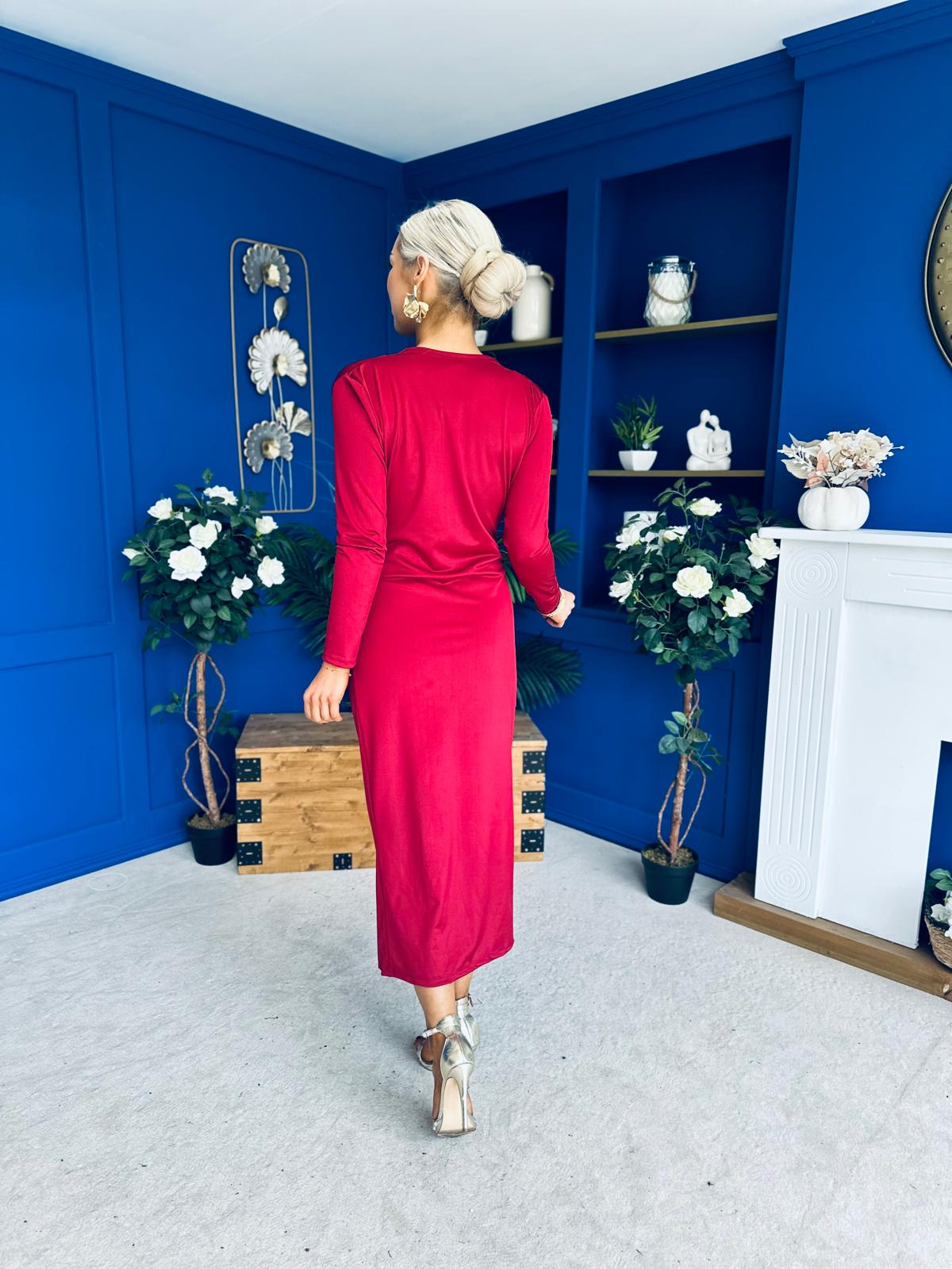Ester Detailed Midi Dress Wine