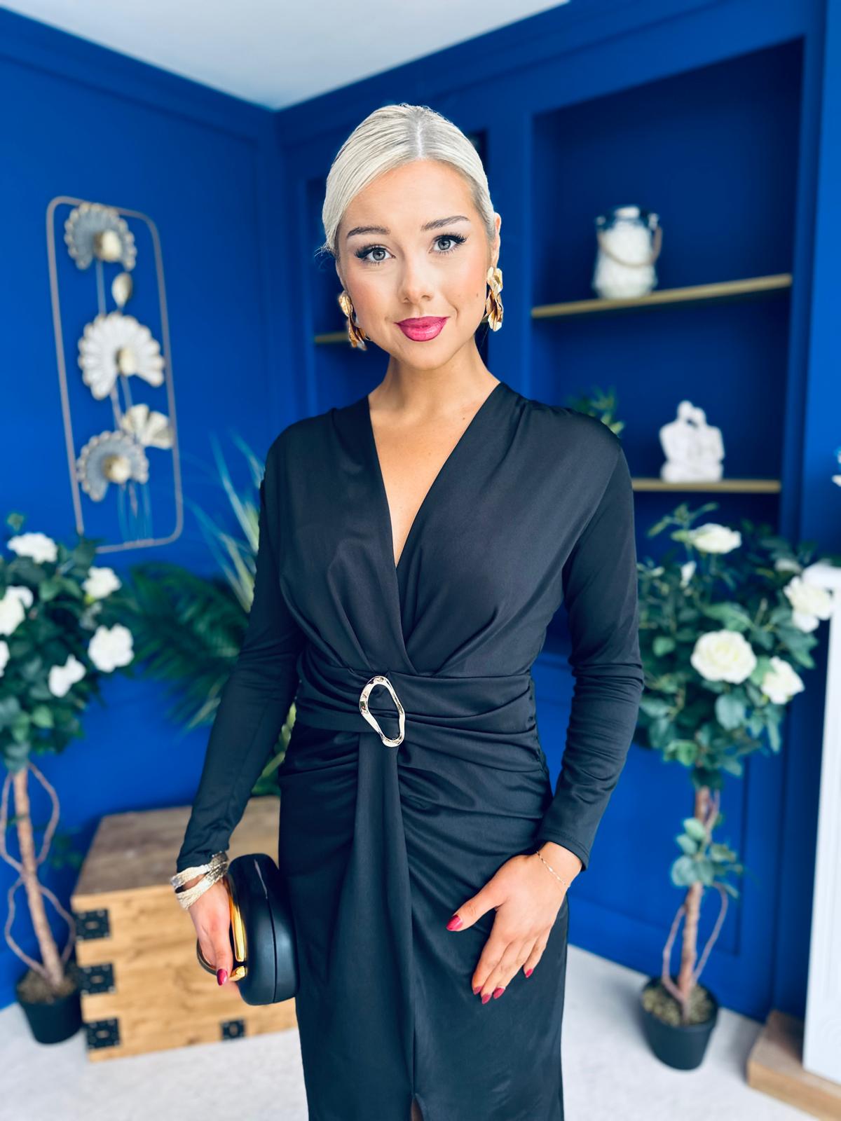 Ester Detailed Midi Dress Black