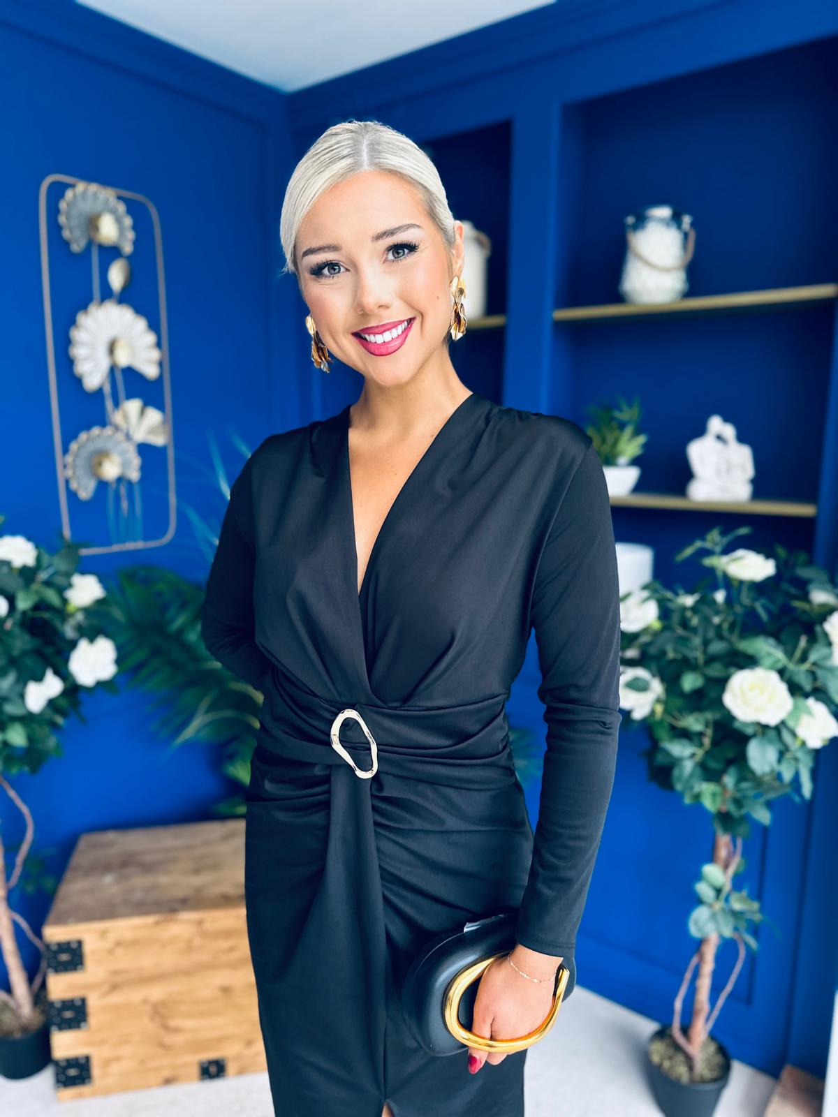 Ester Detailed Midi Dress Black