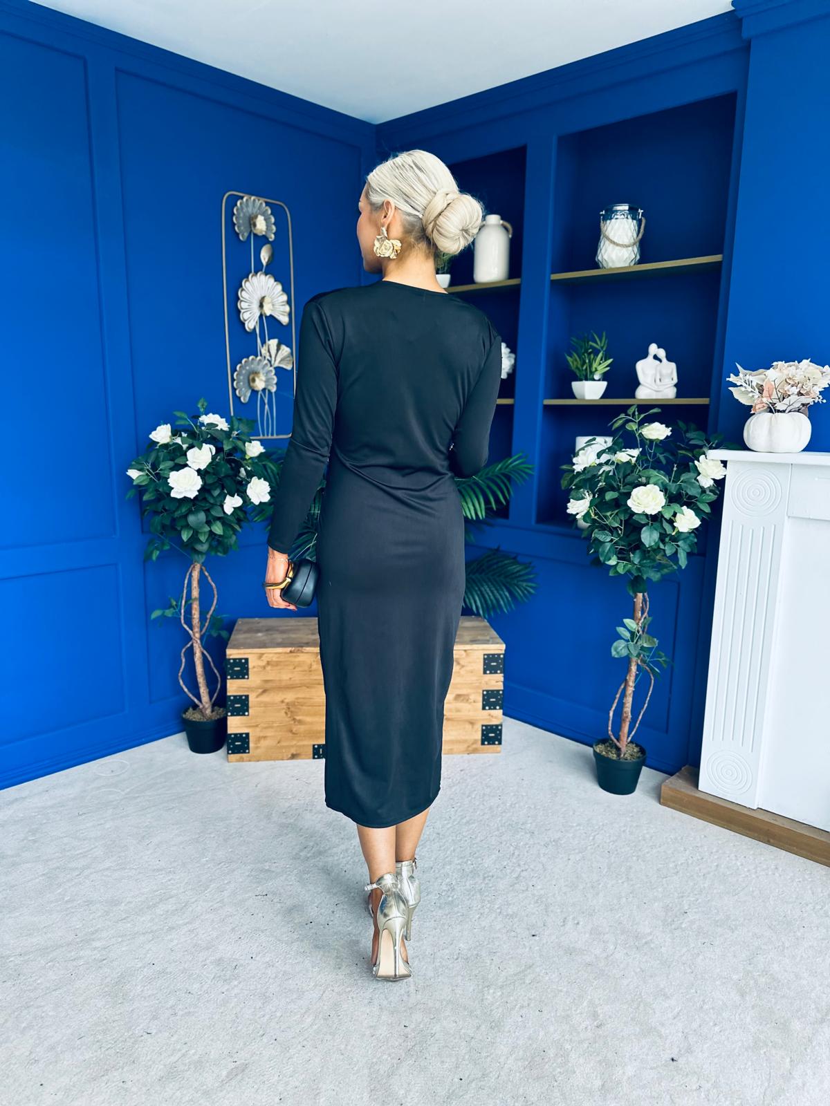 Ester Detailed Midi Dress Black