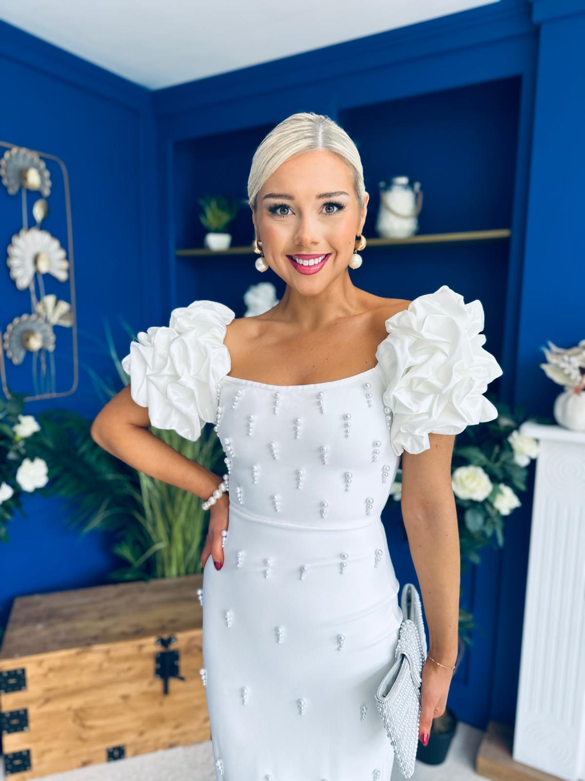 Eleanor Pearl Occasion Dress White