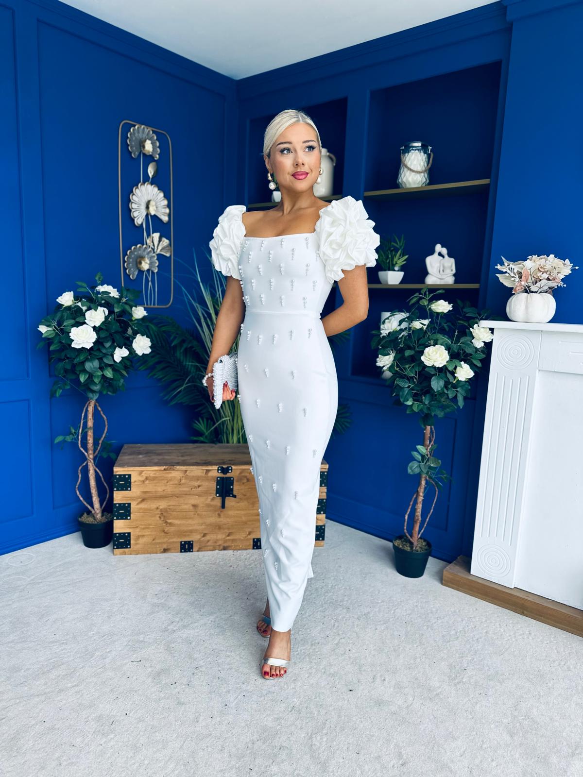 Eleanor Pearl Occasion Dress White