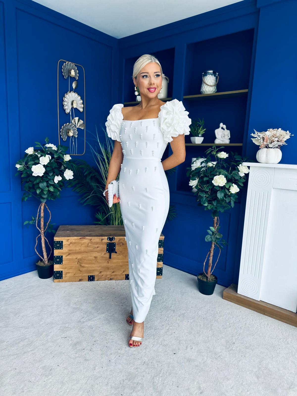 Eleanor Pearl Occasion Dress White