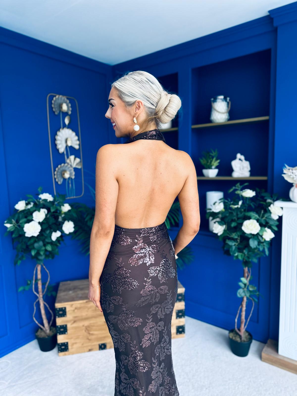 Paula Sequin Detail Halterneck Dress Coco