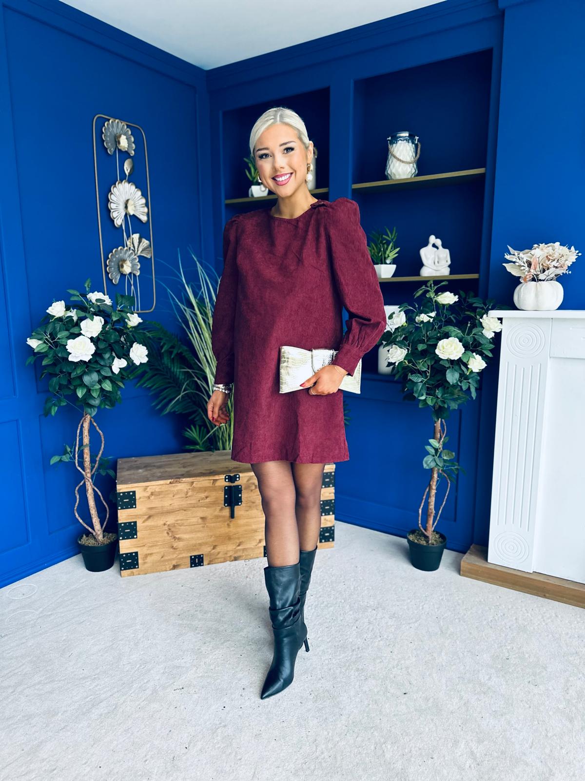 Ann-Marie Cord Mini Shift Dress Burgundy
