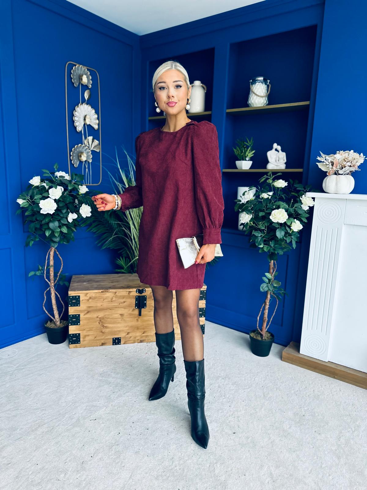 Ann-Marie Cord Mini Shift Dress Burgundy