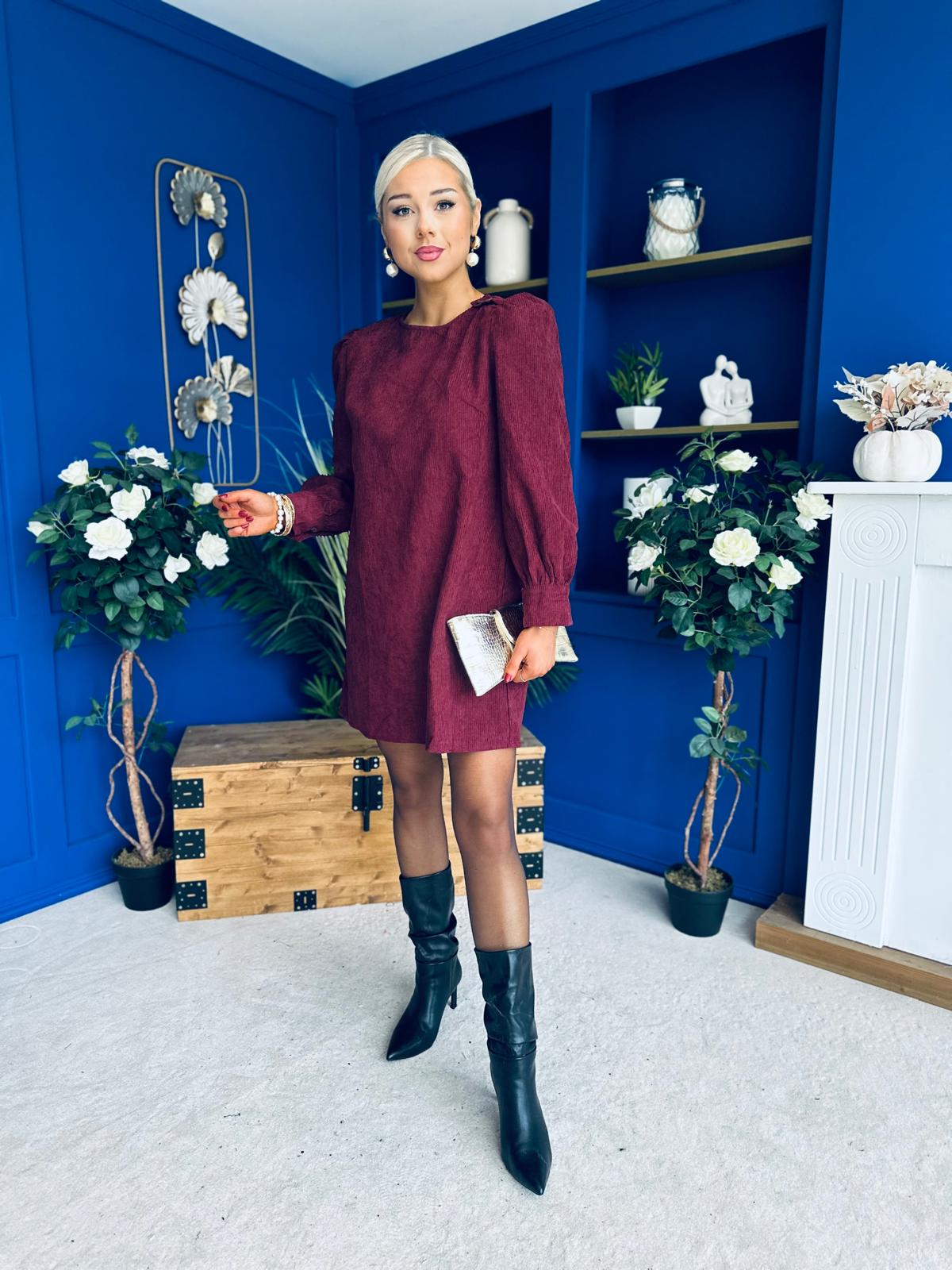 Ann-Marie Cord Mini Shift Dress Burgundy