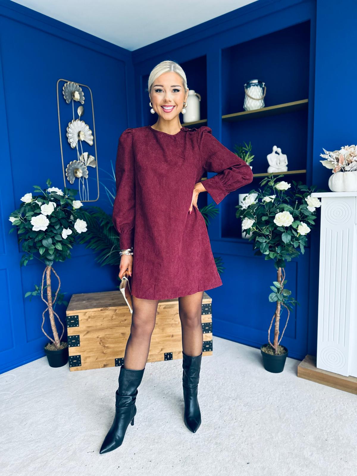 Ann-Marie Cord Mini Shift Dress Burgundy