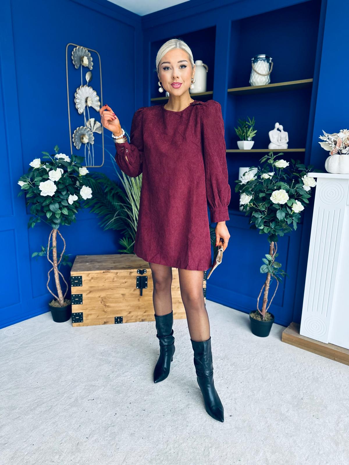 Ann-Marie Cord Mini Shift Dress Burgundy