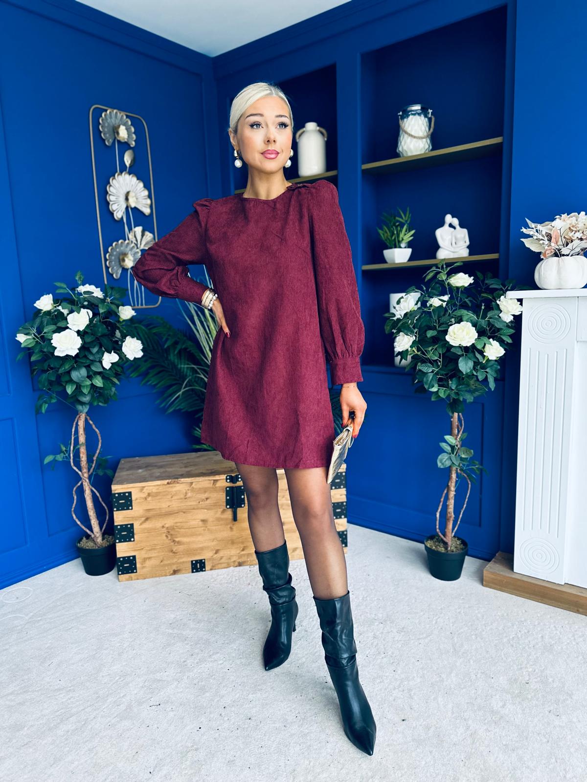 Ann-Marie Cord Mini Shift Dress Burgundy