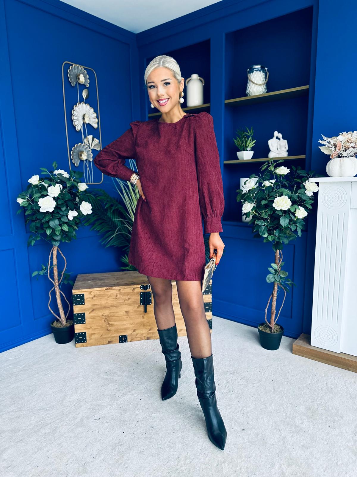 Ann-Marie Cord Mini Shift Dress Burgundy