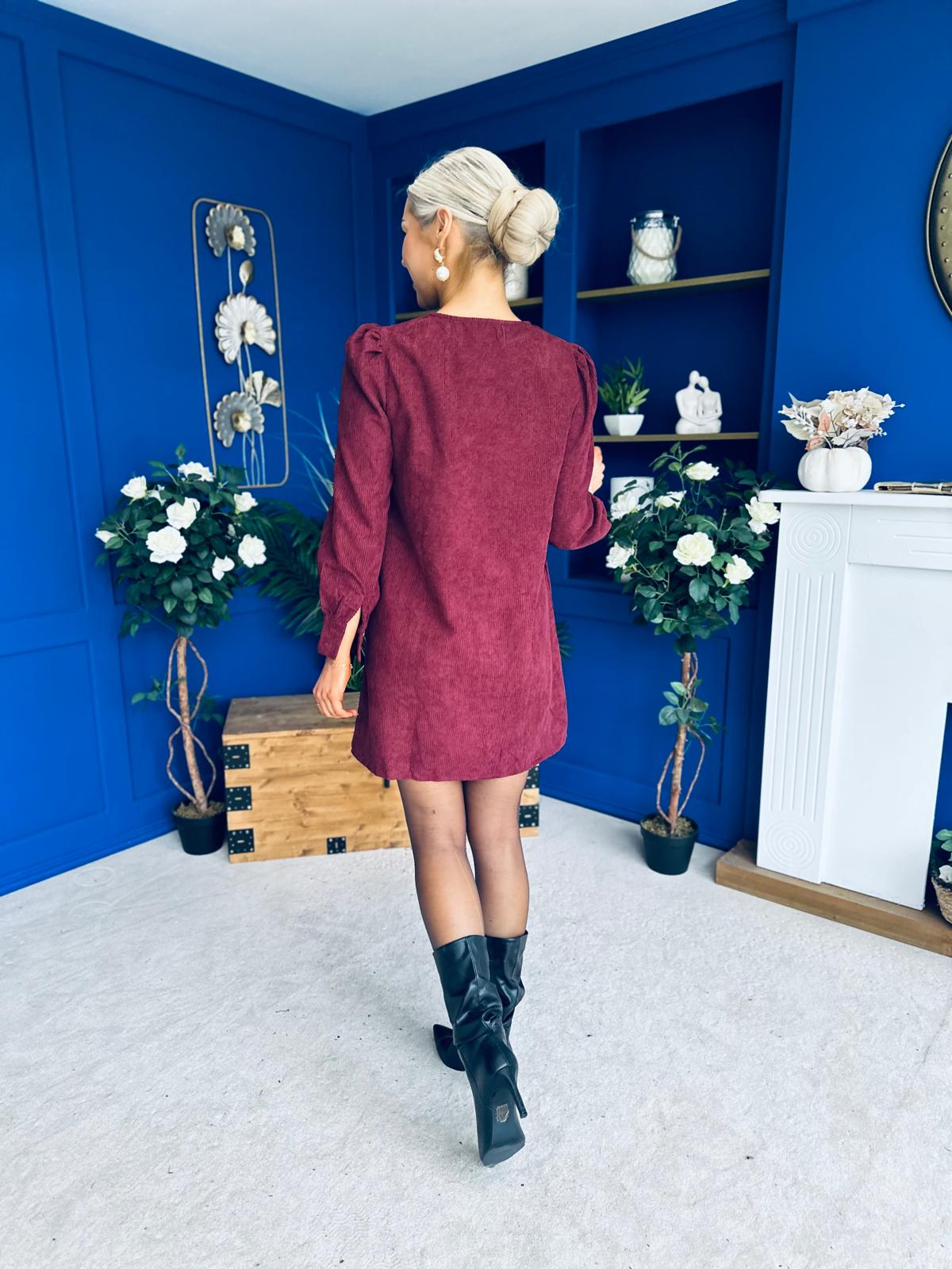 Ann-Marie Cord Mini Shift Dress Burgundy