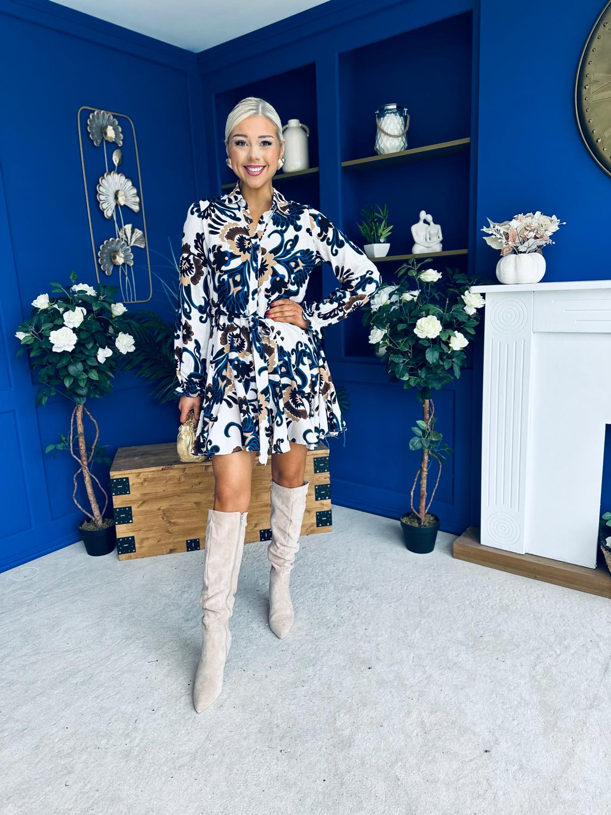 Dorothy Printed Mini Shirt Dress Blue