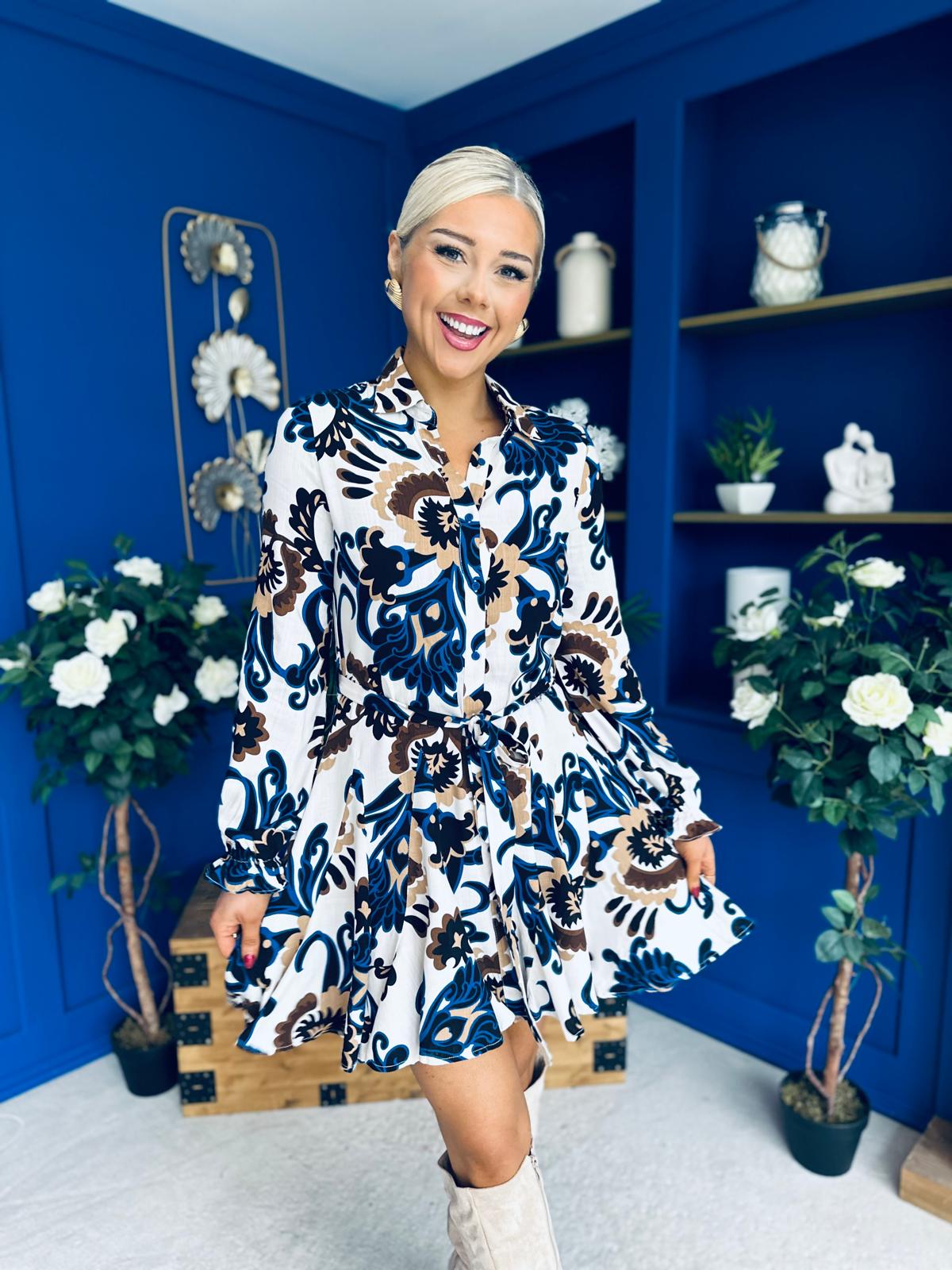 Dorothy Printed Mini Shirt Dress Blue