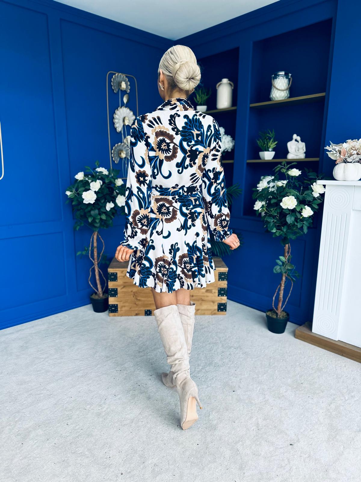 Dorothy Printed Mini Shirt Dress Blue