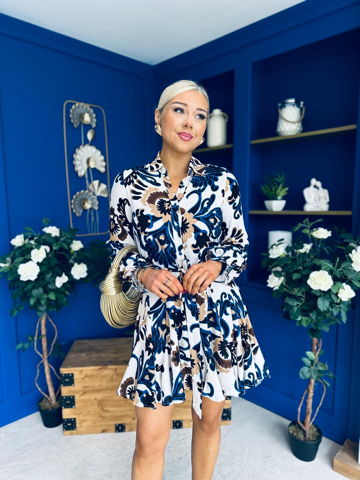 Dorothy Printed Mini Shirt Dress Blue