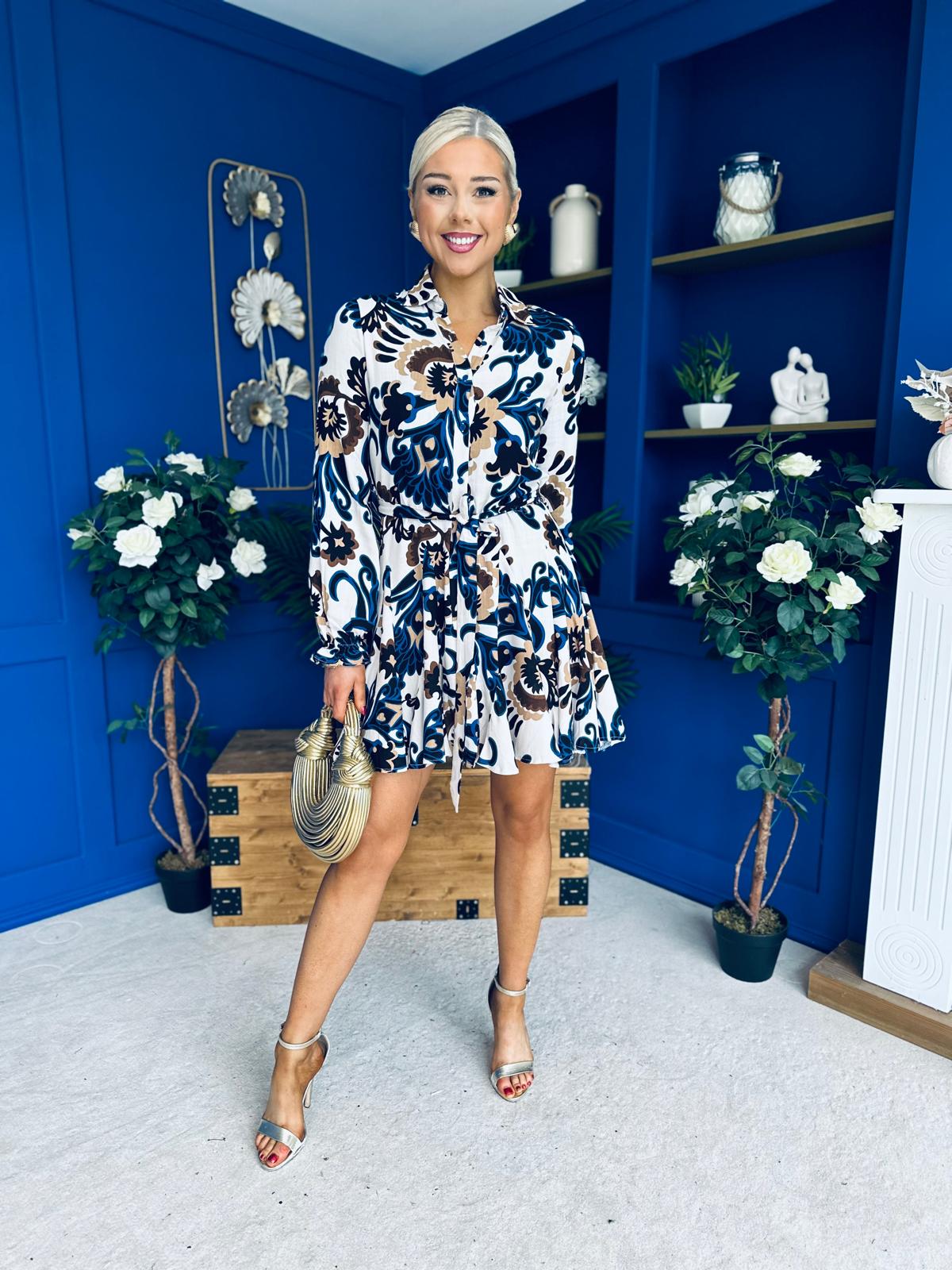 Dorothy Printed Mini Shirt Dress Blue