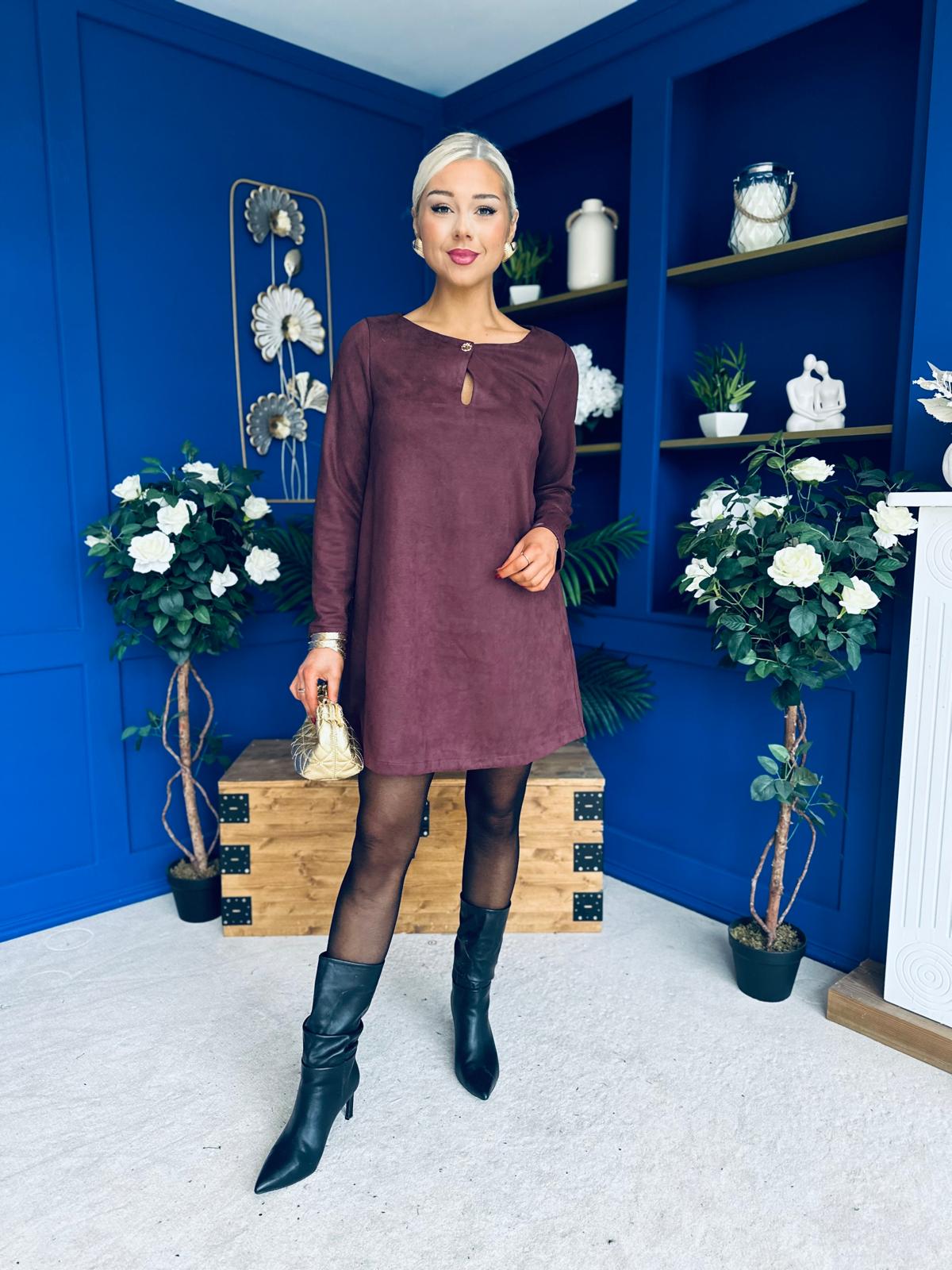 Codi Faux Suede Mini Shift Dress Burgundy