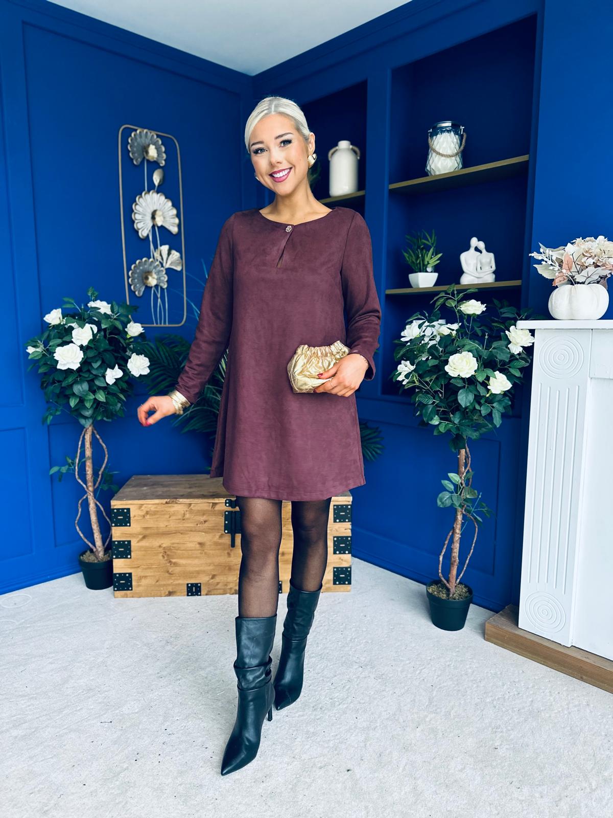 Codi Faux Suede Mini Shift Dress Burgundy