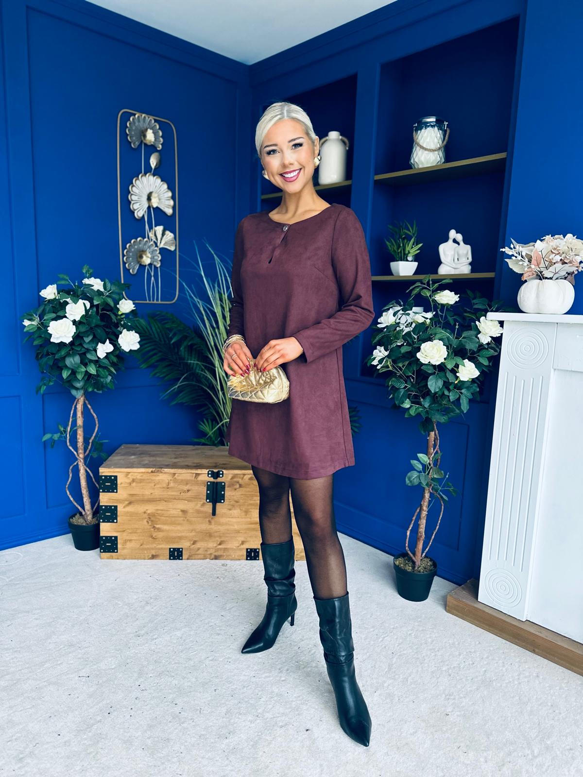 Codi Faux Suede Mini Shift Dress Burgundy