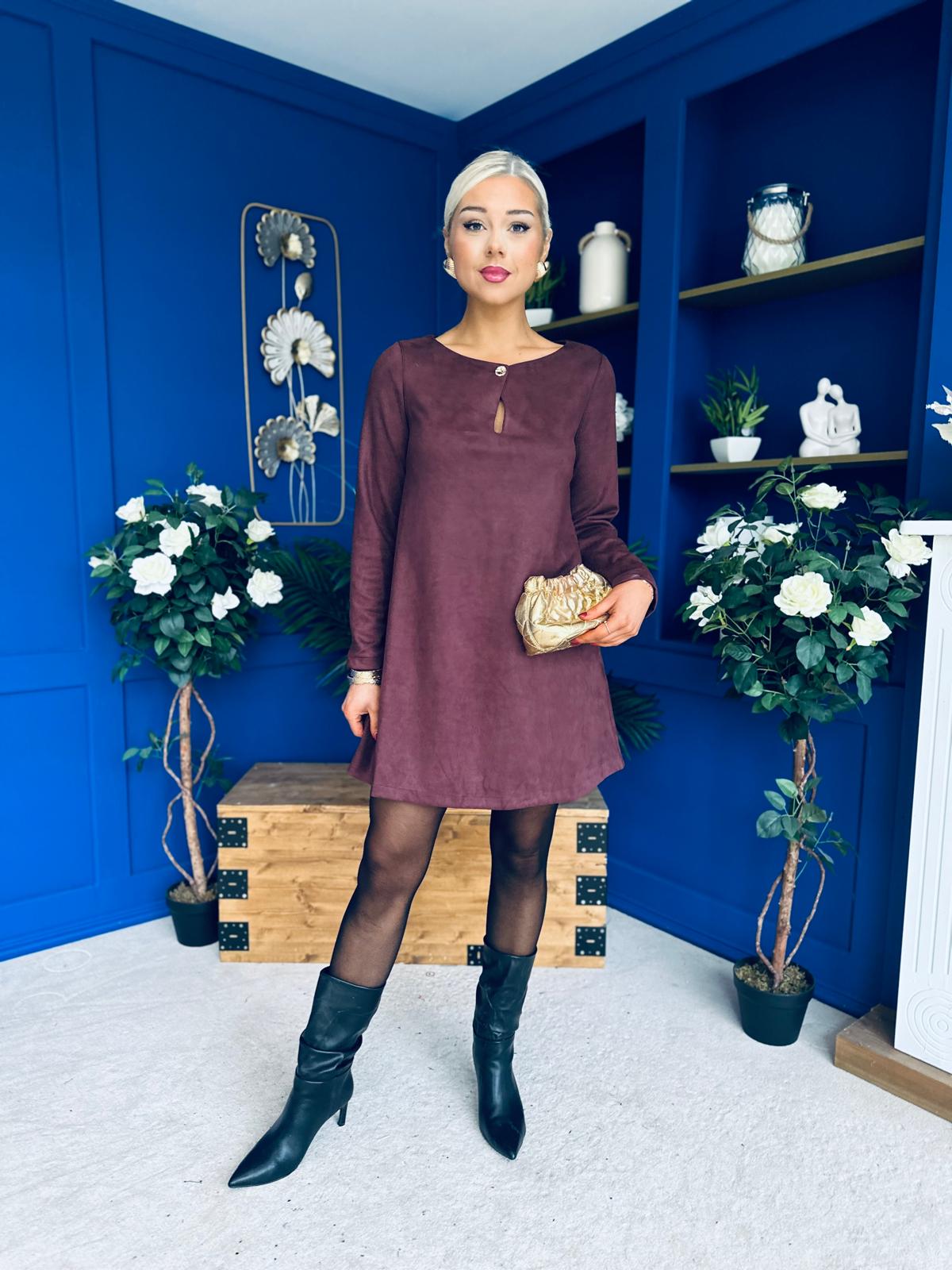Codi Faux Suede Mini Shift Dress Burgundy
