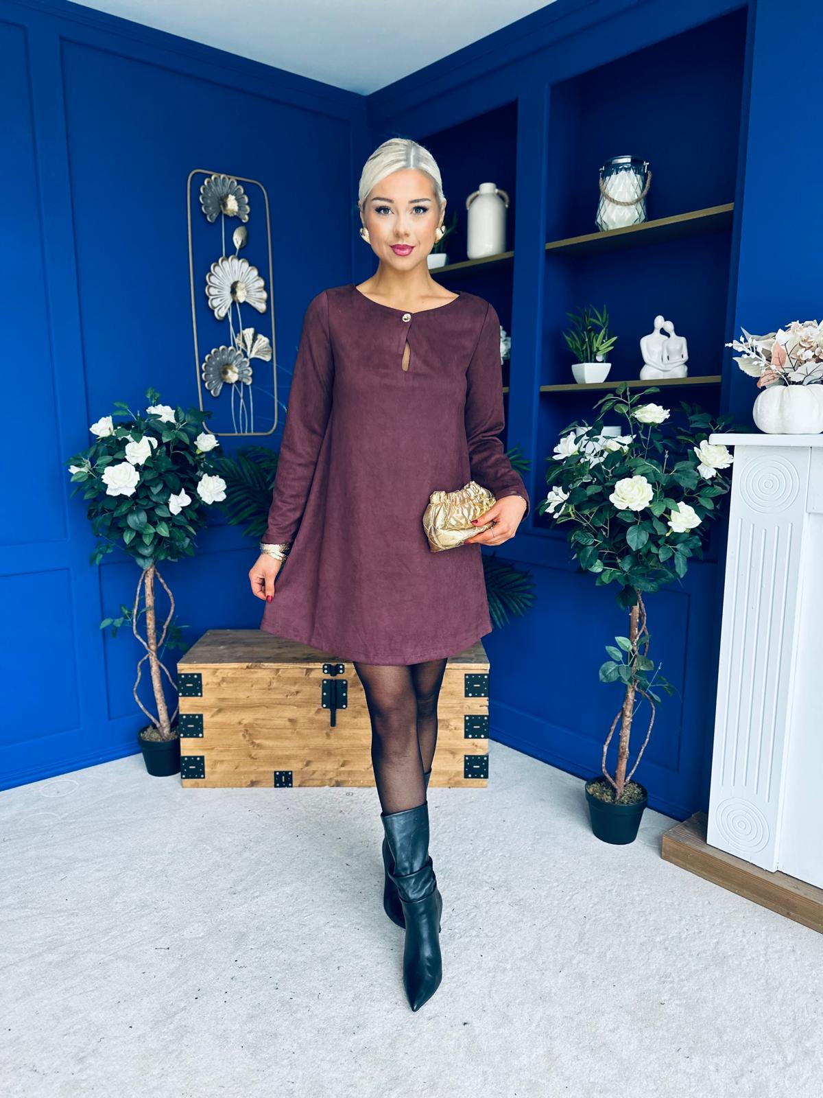 Codi Faux Suede Mini Shift Dress Burgundy