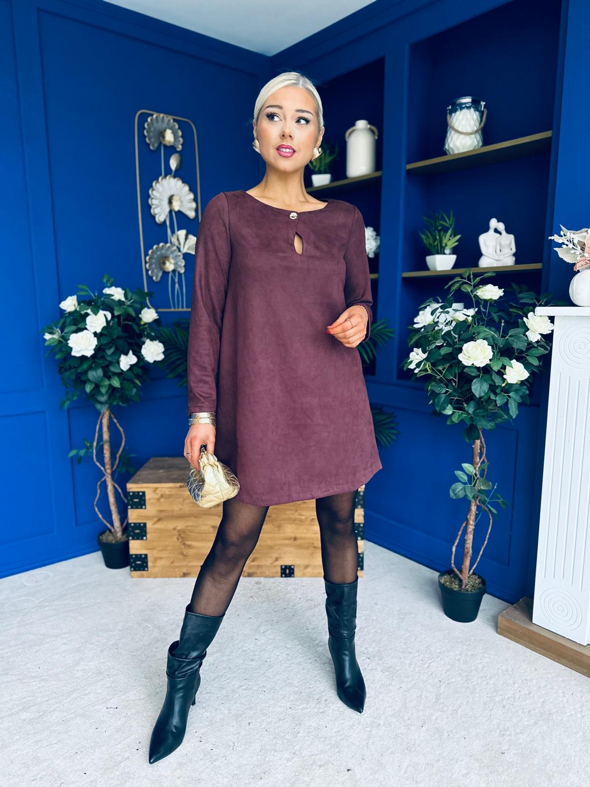 Codi Faux Suede Mini Shift Dress Burgundy