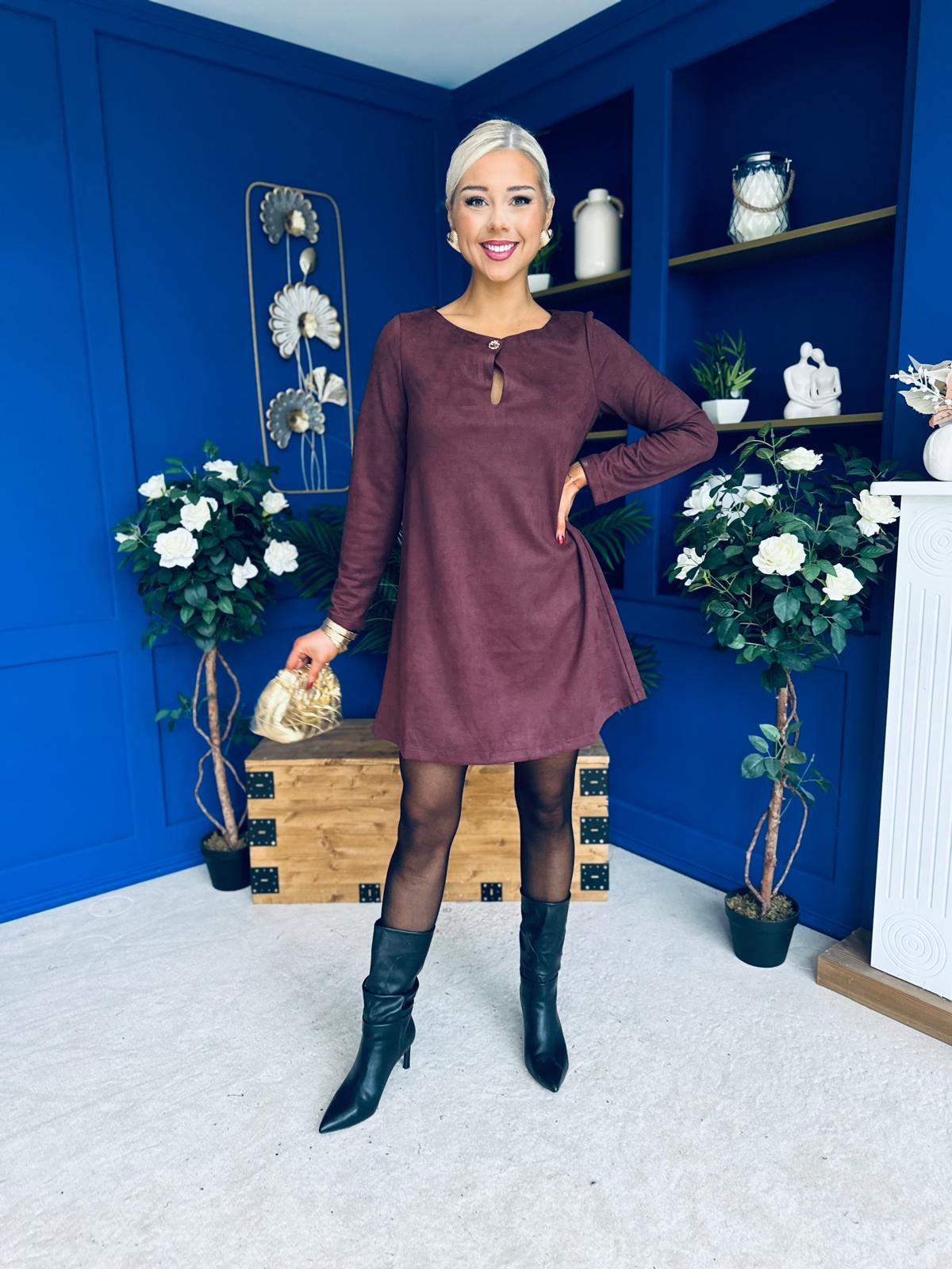 Codi Faux Suede Mini Shift Dress Burgundy