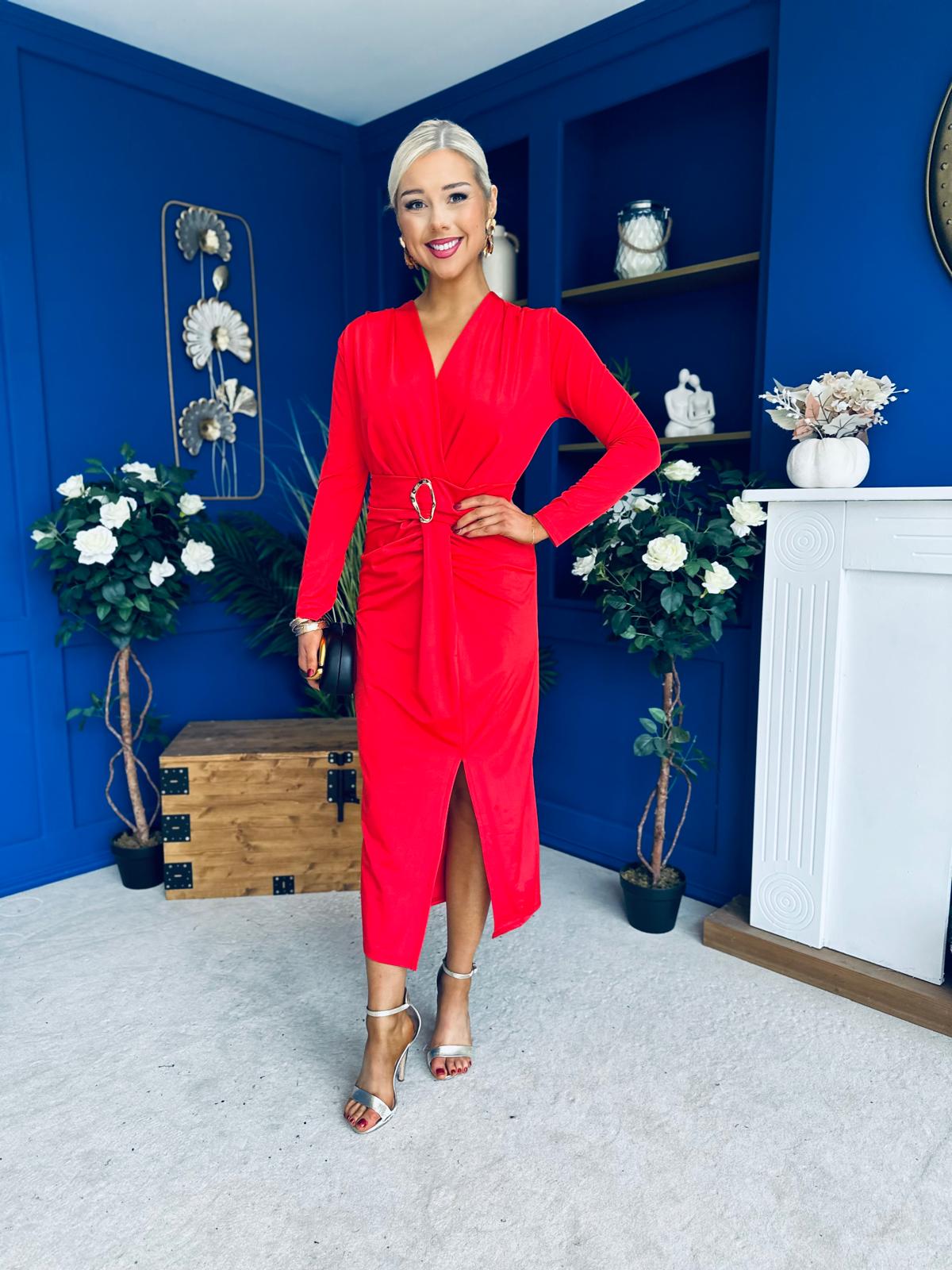Ester Detailed Midi Dress Red