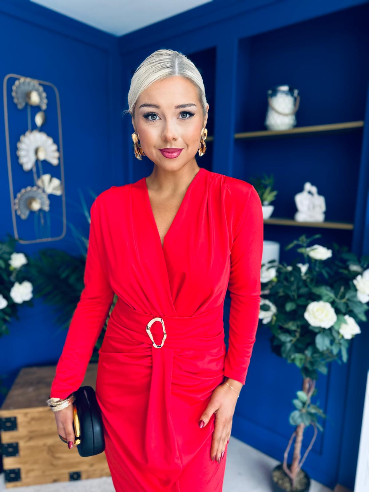 Ester Detailed Midi Dress Red