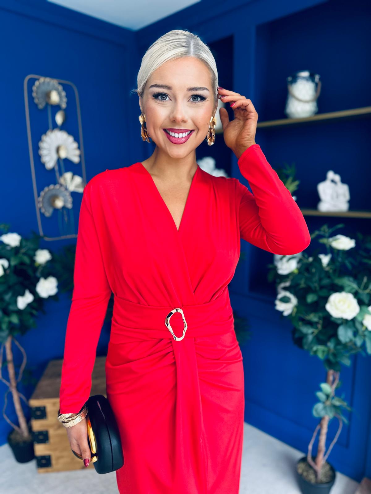 Ester Detailed Midi Dress Red