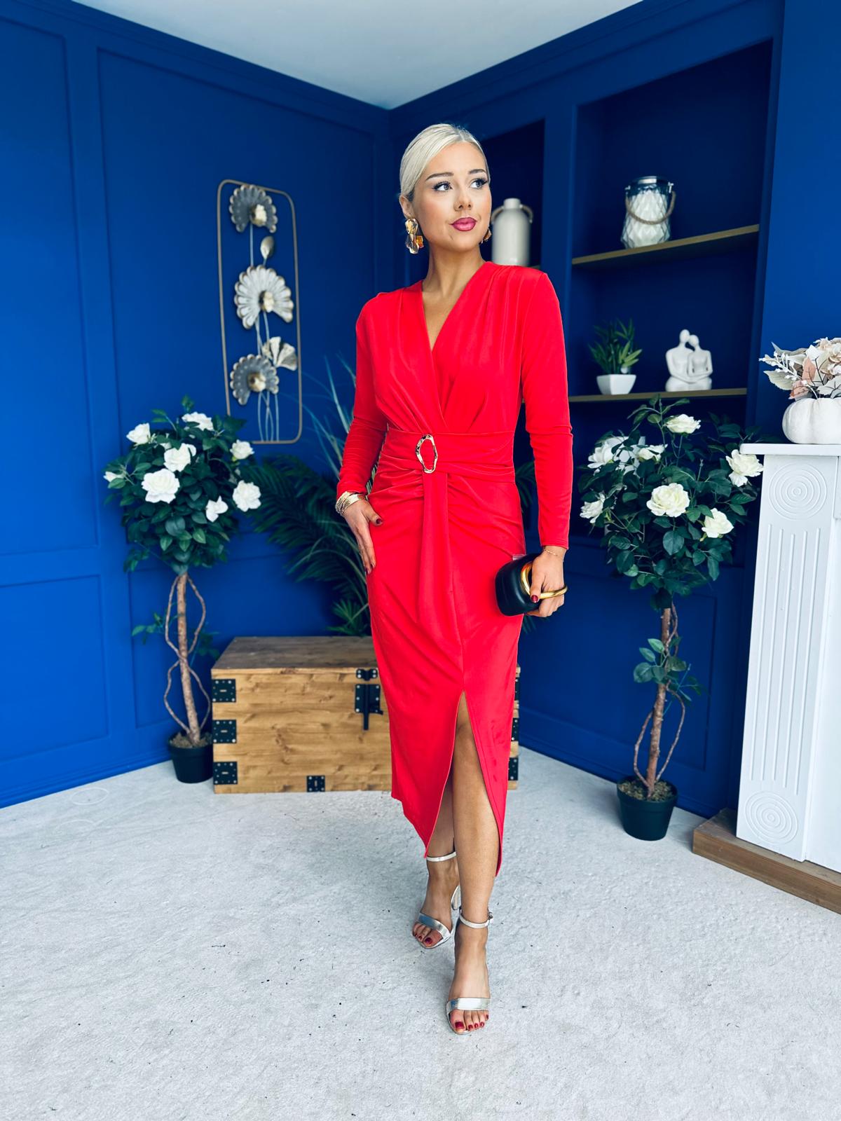 Ester Detailed Midi Dress Red