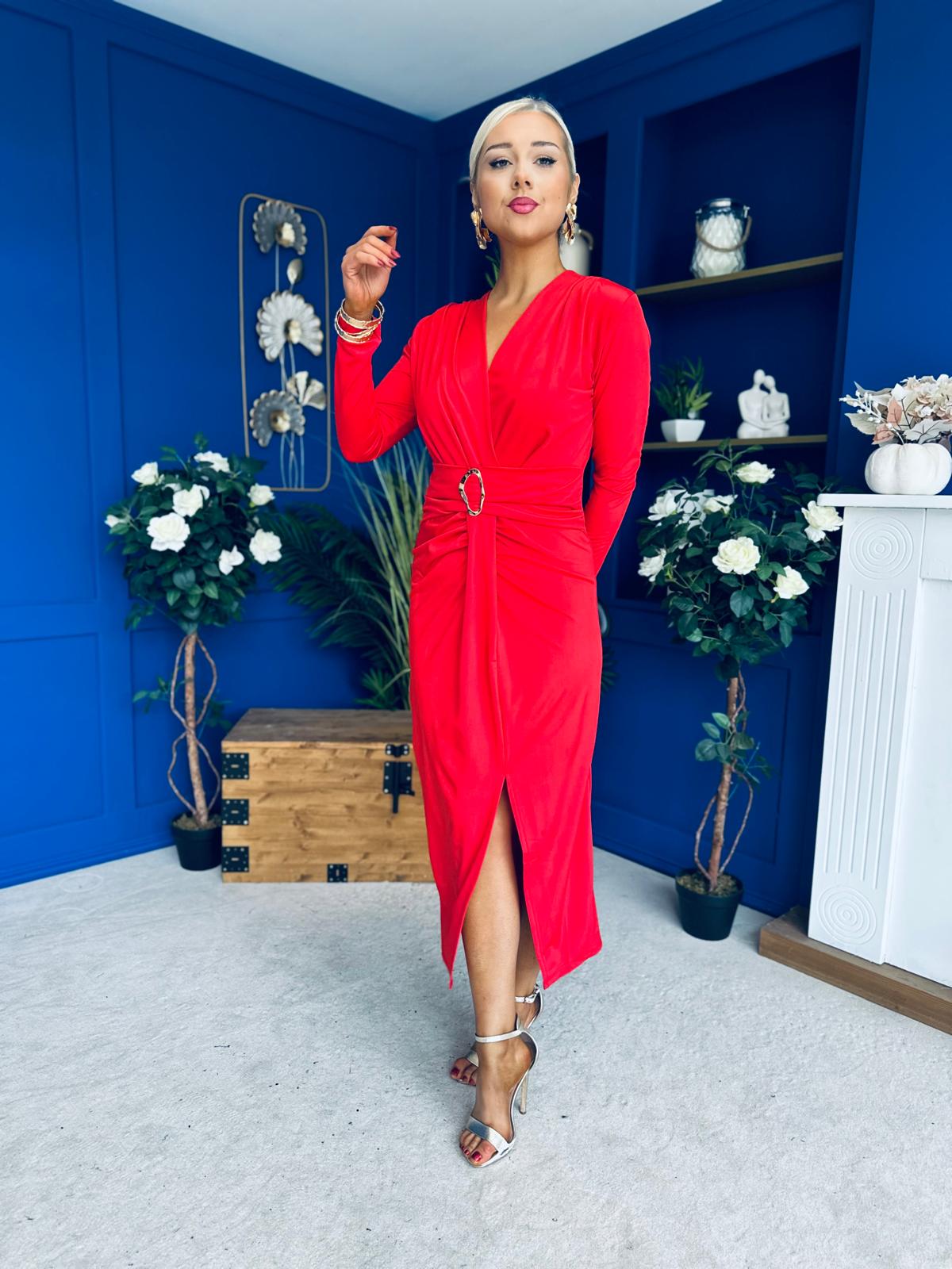 Ester Detailed Midi Dress Red