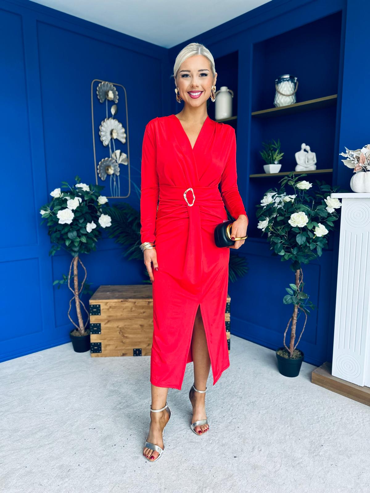 Ester Detailed Midi Dress Red