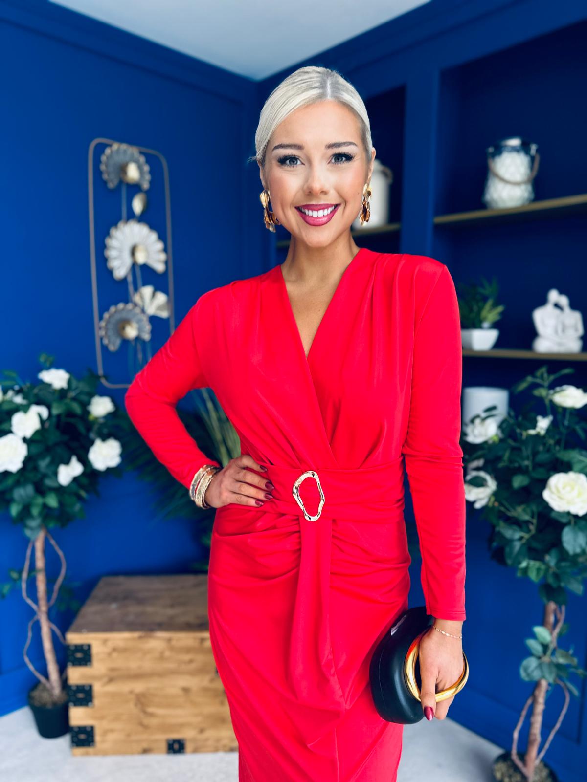 Ester Detailed Midi Dress Red